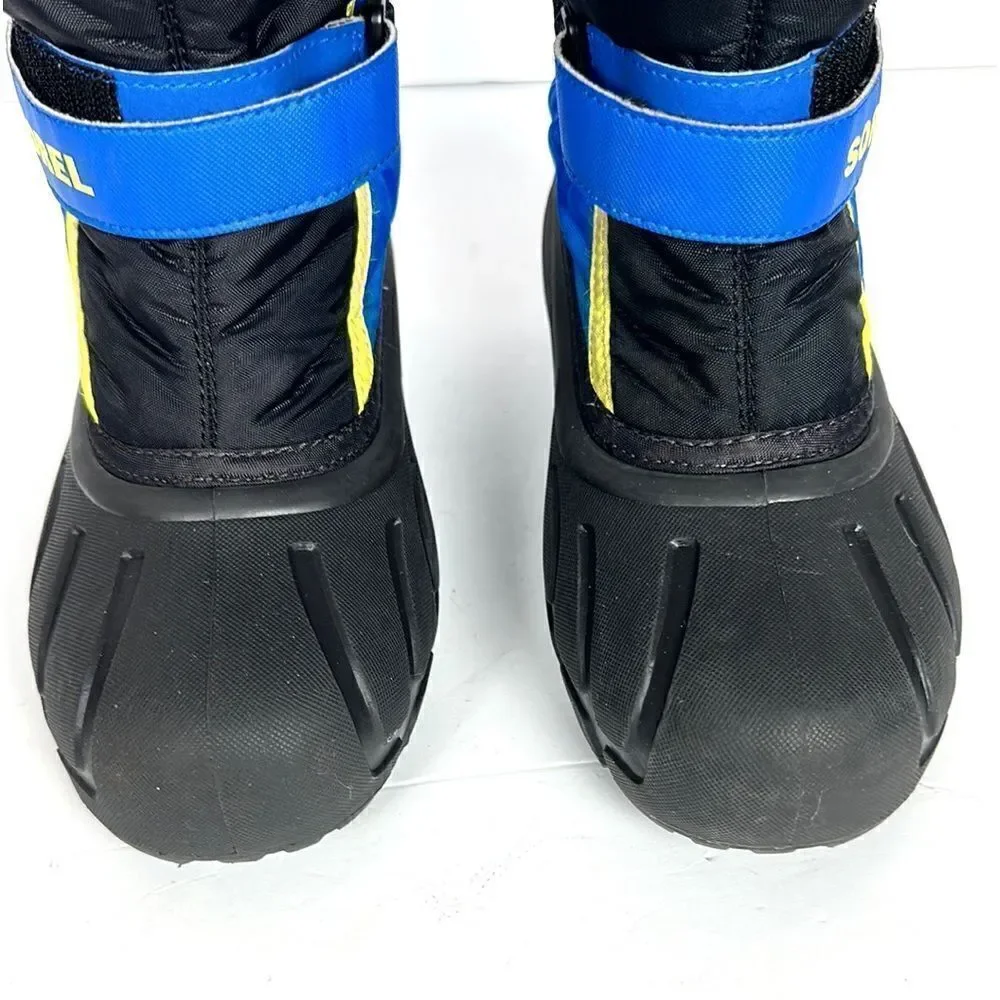 Sorel Children's Flurry Snow Boots Black Blue with Yellow Accents US 4 (22 cm)